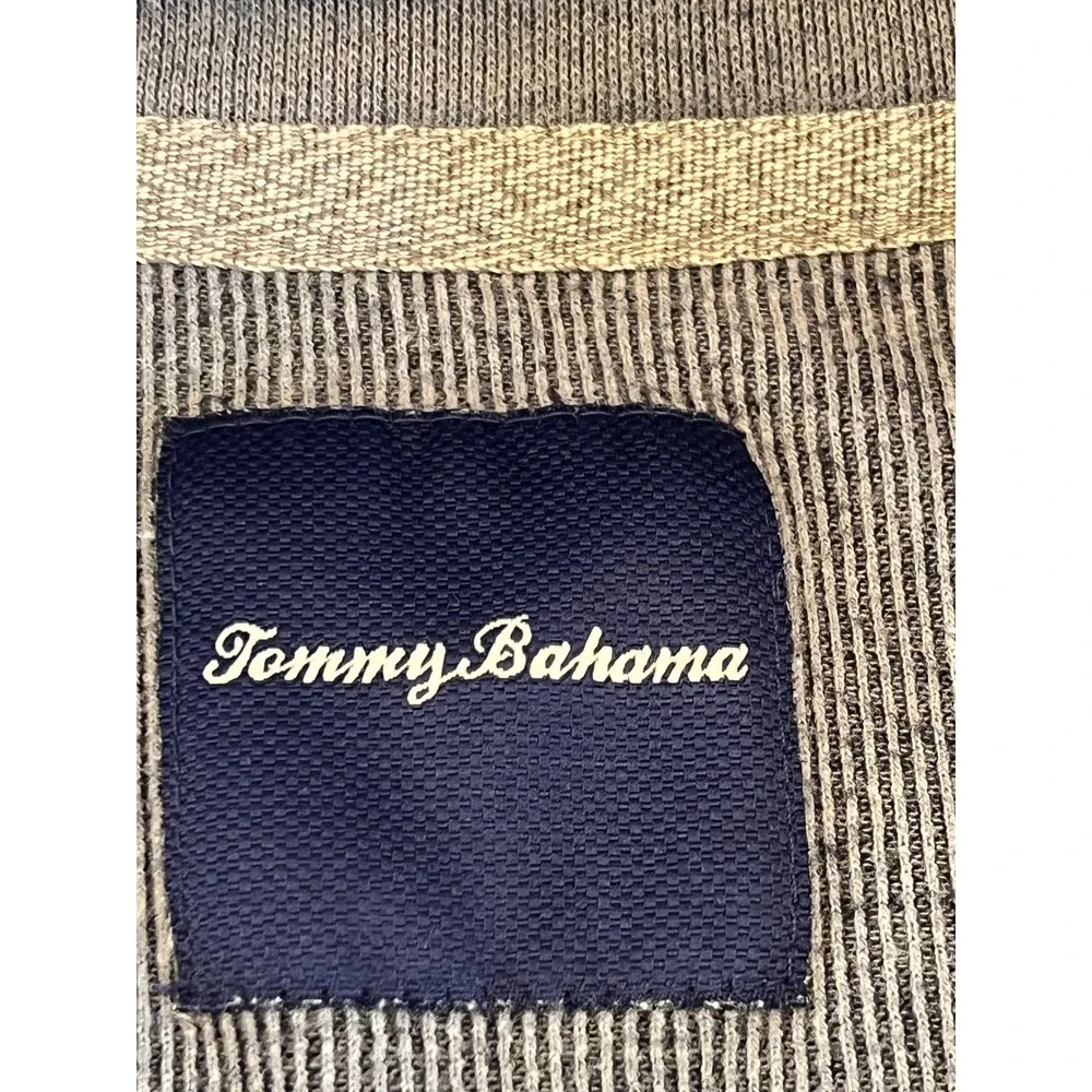 Tommy Bahama Mens XL Grey Ribbed Mock Neck 4-Button Pullover Sweater Marlin Logo